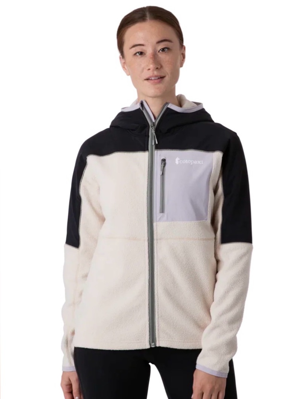 cotopaxi Cream Fleece Hoodie with Black Shoulder Panels Size XS